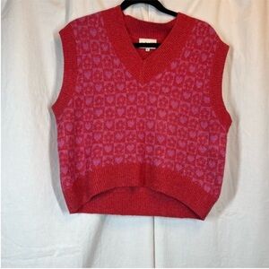 Freshman 1996 Checkered Floral Heart Knit Sweater Vest Retro Preppy